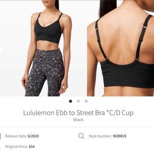 lululemon Ebb to Street Bra *C/D Cup - Size 8; Black